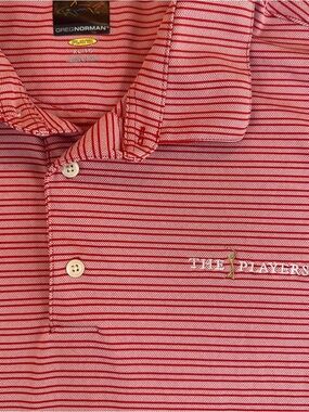 Greg Norman ‘The Players’ Polo Shirt Mens XL TPC Sawgrass Red Striped - (505)